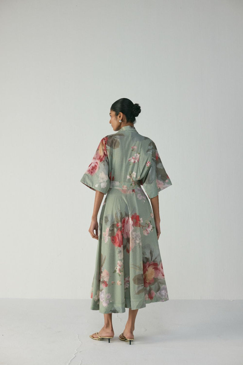 Roos Shirt Dress poplin by YAM in green color for women Worldwide