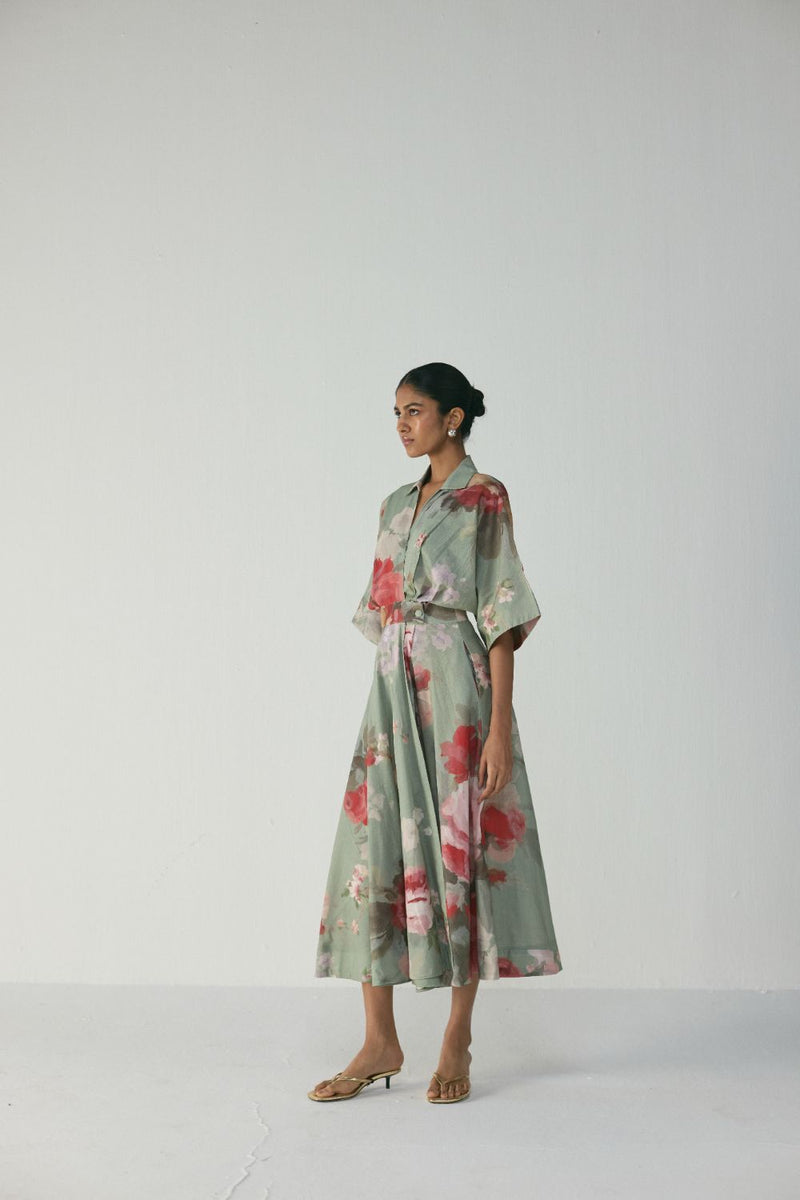Roos Shirt Dress poplin by YAM in green color for women Worldwide