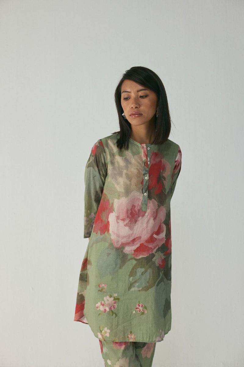 Roos Short Kurta Set cotton by YAM in green color for women Worldwide