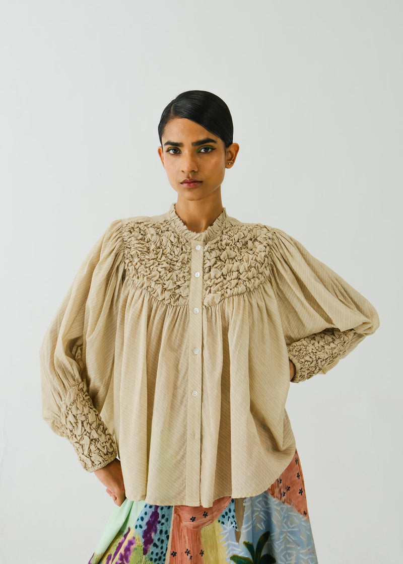 Roosted Shirt-IVORY (ELASTIC SMOCKING) cotton by CORD for women Worldwide
