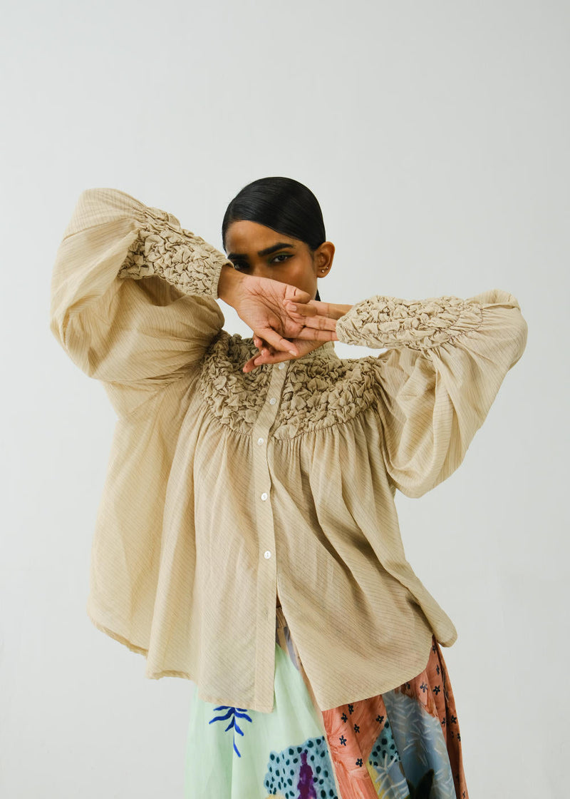 Roosted Shirt-IVORY (ELASTIC SMOCKING) cotton by CORD for women Worldwide