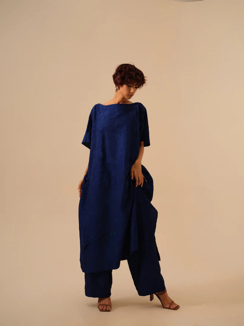 Root Pants-Electric Blue (Rev/Ro/Bo/Re) crushed silk pants/trousers by Stoique in blue for women Worldwide