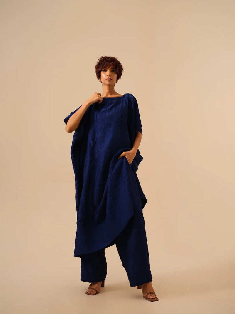 Root Pants-Electric Blue (Rev/Ro/Bo/Re) crushed silk pants/trousers by Stoique in blue for women Worldwide