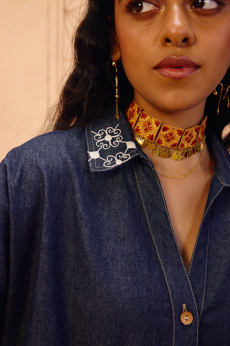 Rooted Sustainable Denim Shirt denim top/shirt by SUI in blue for women Worldwide