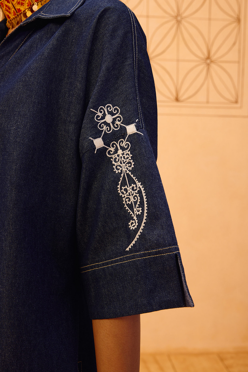 Rooted Sustainable Denim Shirt denim top/shirt by SUI in blue for women Worldwide