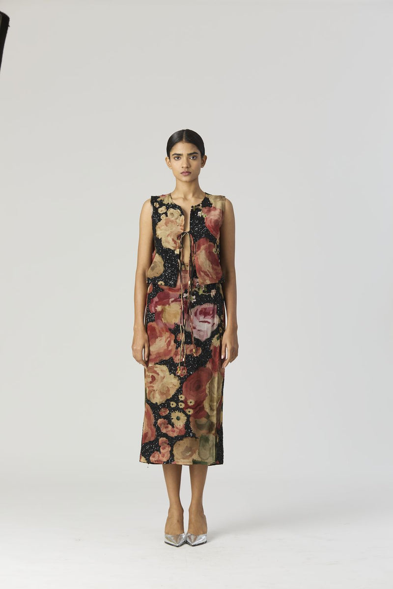 ROSALIA EMBROIDERED TOP & SKIRT by Yam in black color for women Worldwide