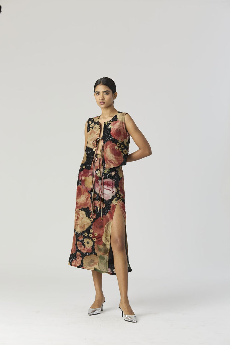 ROSALIA EMBROIDERED TOP & SKIRT by Yam in black color for women Worldwide