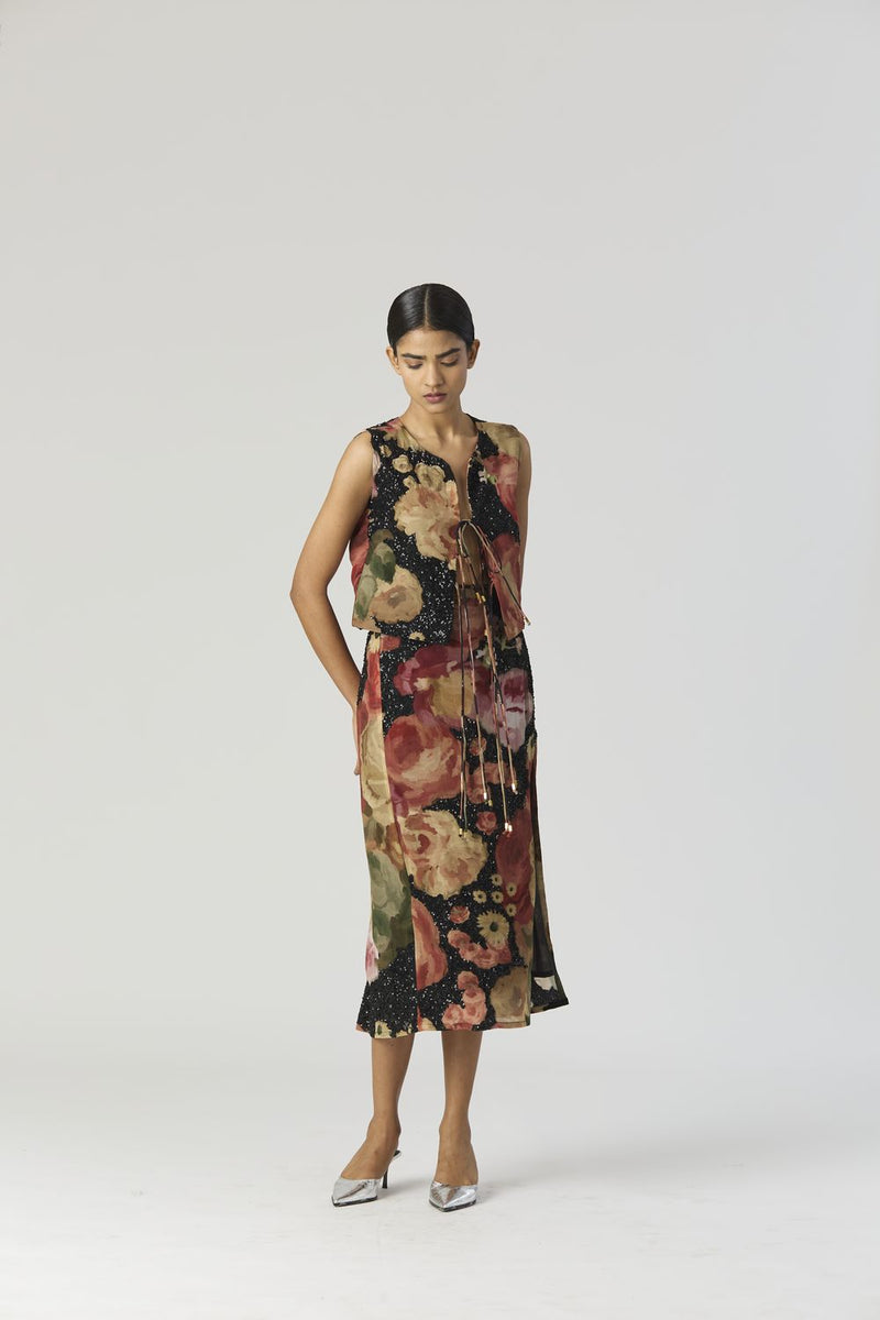 ROSALIA EMBROIDERED TOP & SKIRT by Yam in black color for women Worldwide