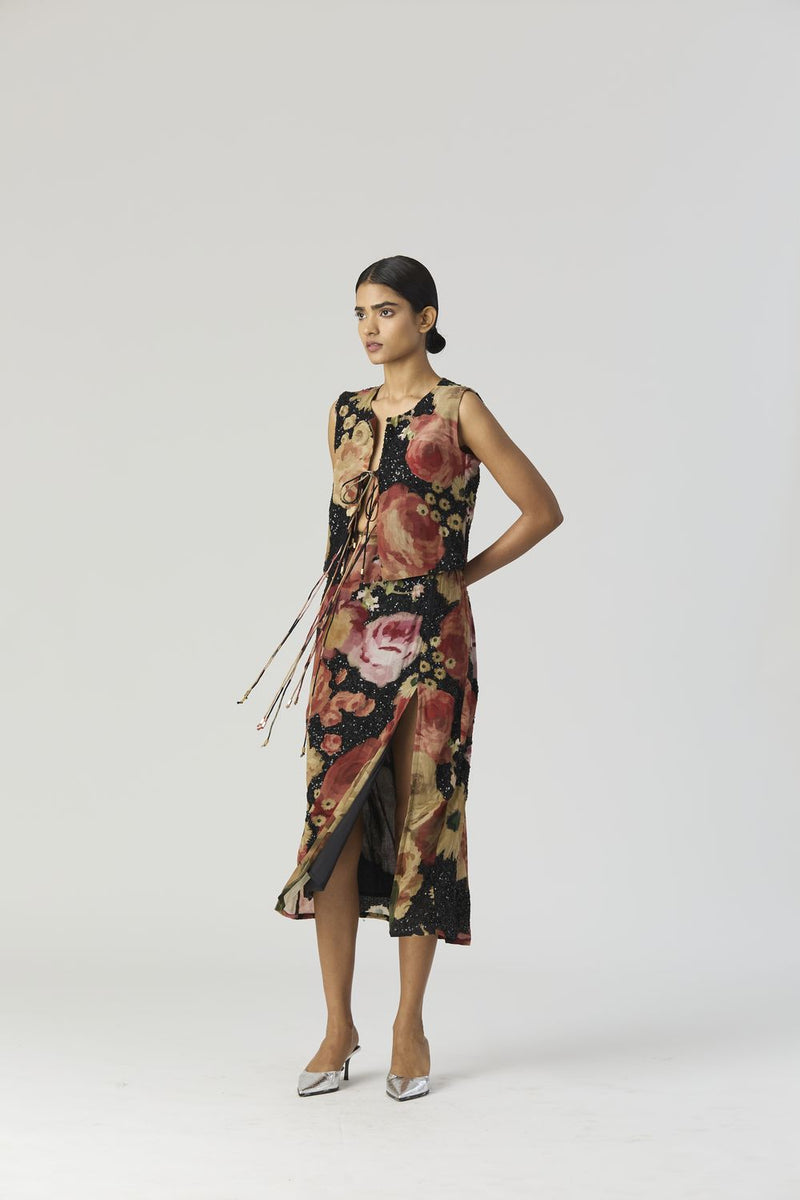 ROSALIA EMBROIDERED TOP & SKIRT by Yam in black color for women Worldwide