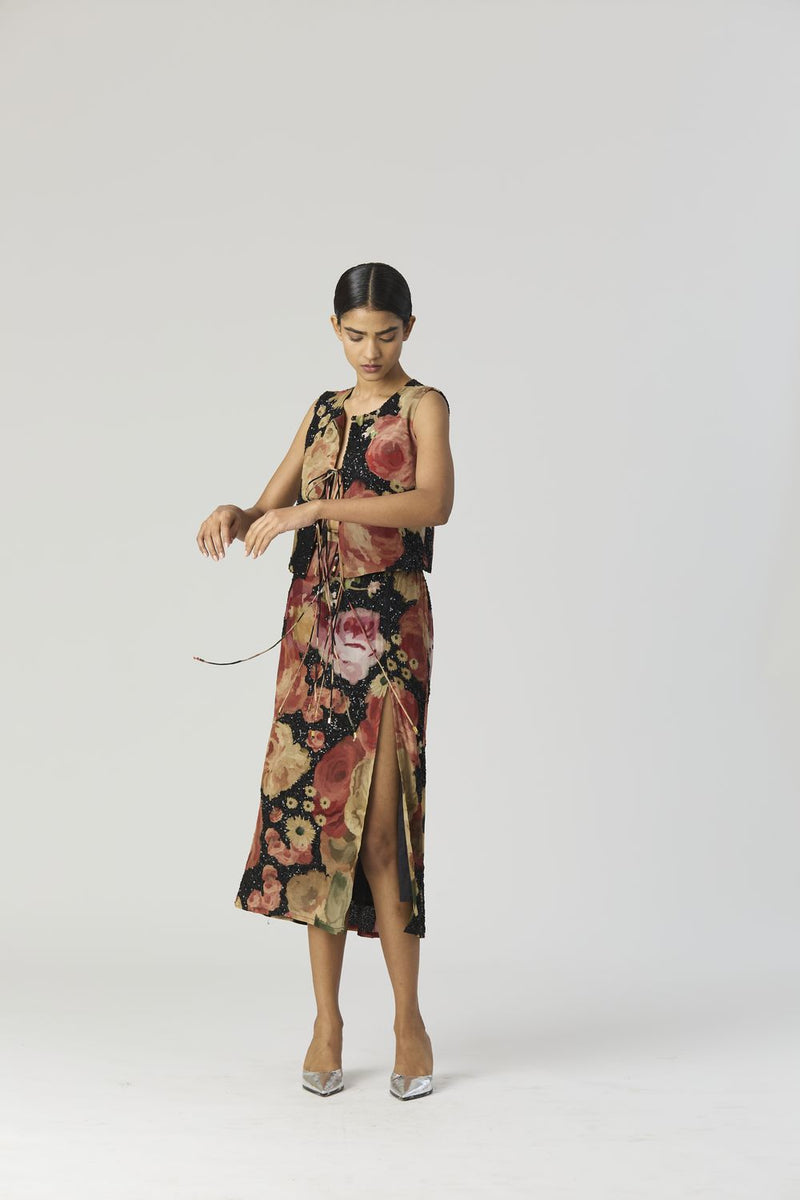 ROSALIA EMBROIDERED TOP & SKIRT by Yam in black color for women Worldwide
