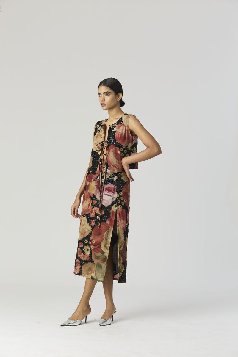 ROSALIA EMBROIDERED TOP & SKIRT by Yam in black color for women Worldwide