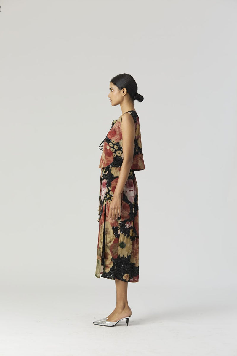 ROSALIA EMBROIDERED TOP & SKIRT by Yam in black color for women Worldwide
