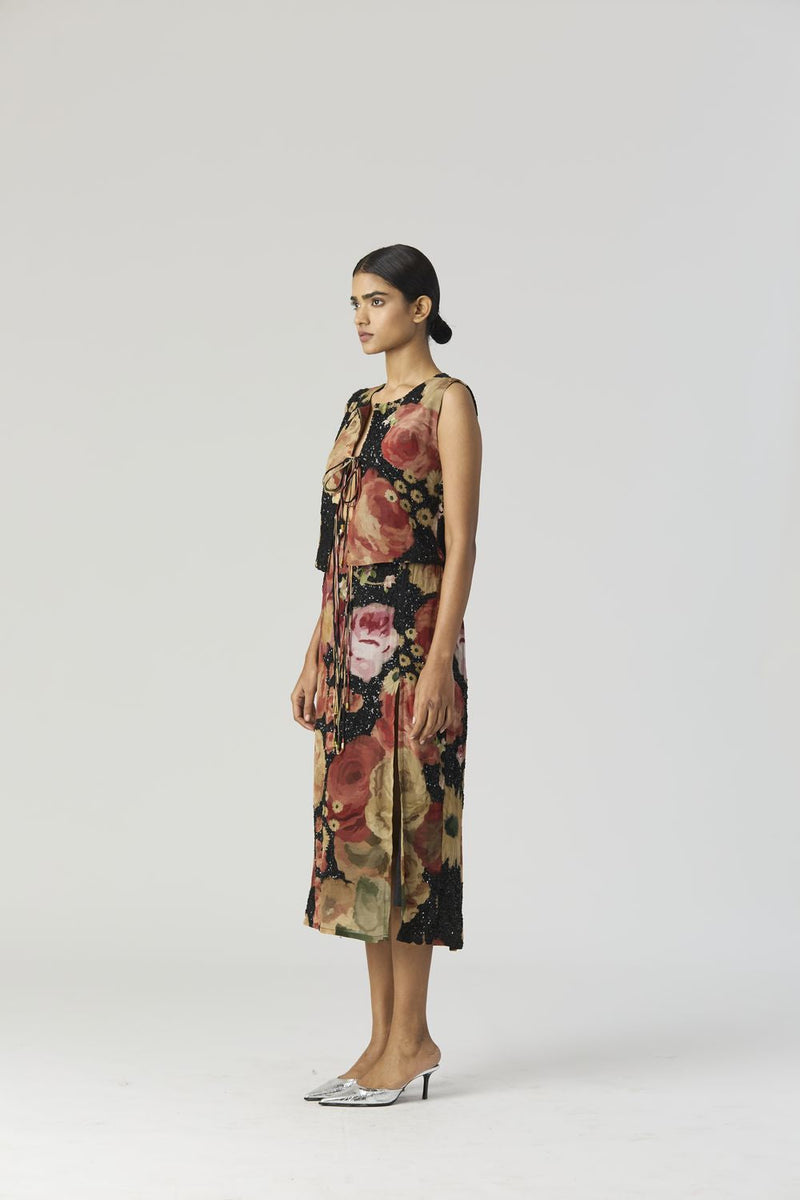 ROSALIA EMBROIDERED TOP & SKIRT by Yam in black color for women Worldwide