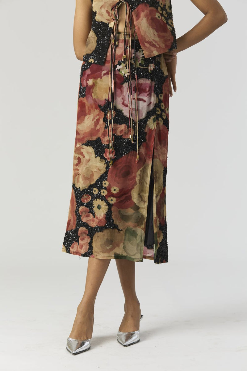 ROSALIA EMBROIDERED TOP & SKIRT by Yam in black color for women Worldwide