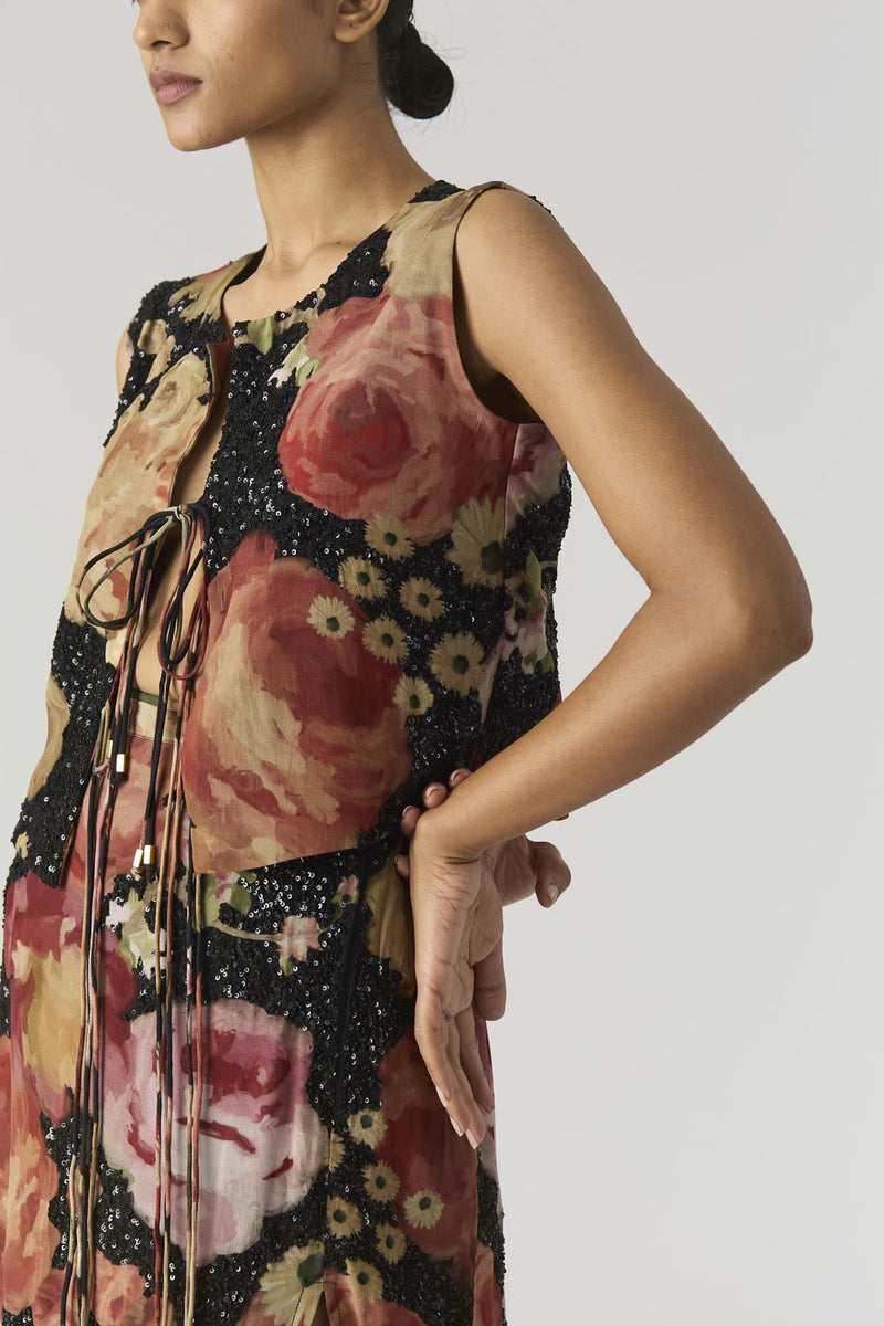 ROSALIA EMBROIDERED TOP & SKIRT by Yam in black color for women Worldwide