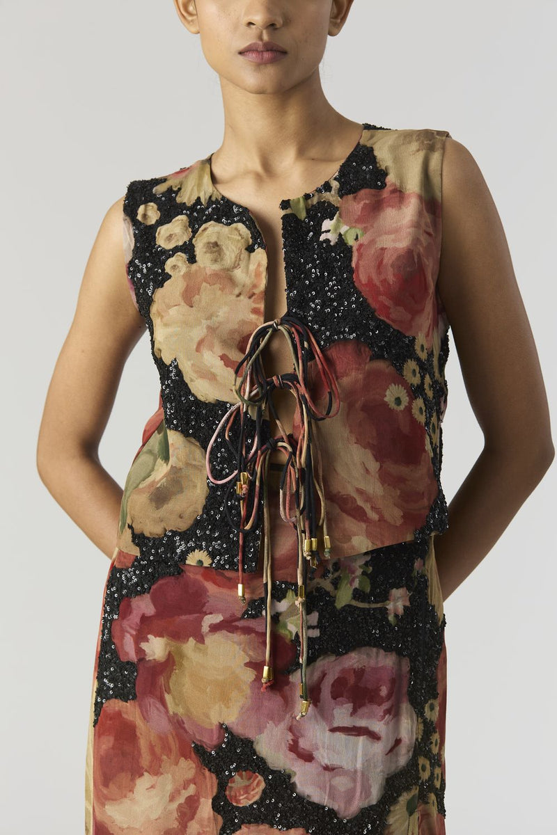 ROSALIA EMBROIDERED TOP & SKIRT by Yam in black color for women Worldwide