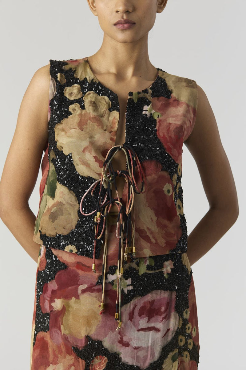 ROSALIA EMBROIDERED TOP & SKIRT by Yam in black color for women Worldwide