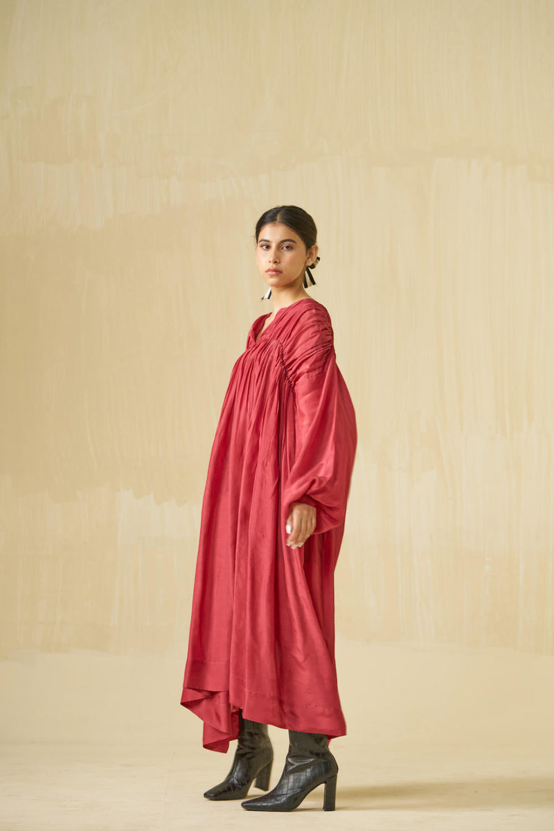 Rose Dress upada silk dresses by Stoique in hibiscus, dark chocolate for women Worldwide