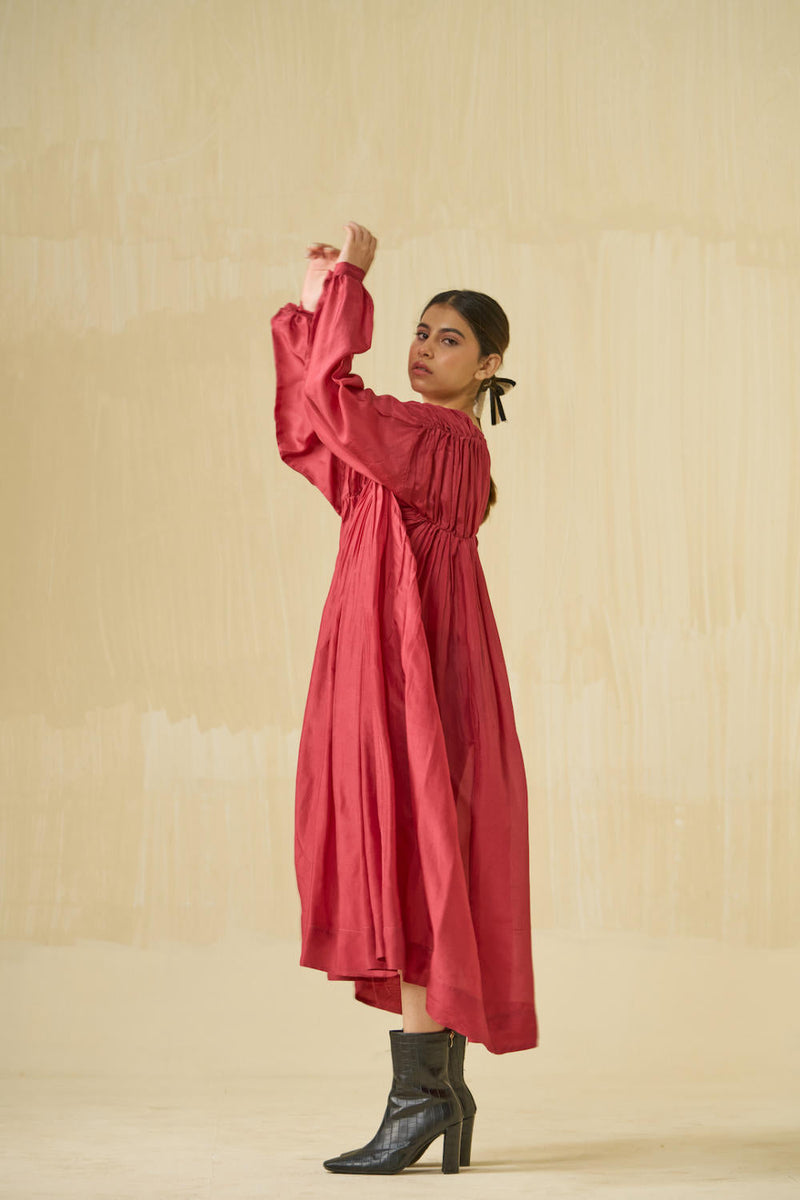 Rose Dress upada silk dresses by Stoique in hibiscus, dark chocolate for women Worldwide