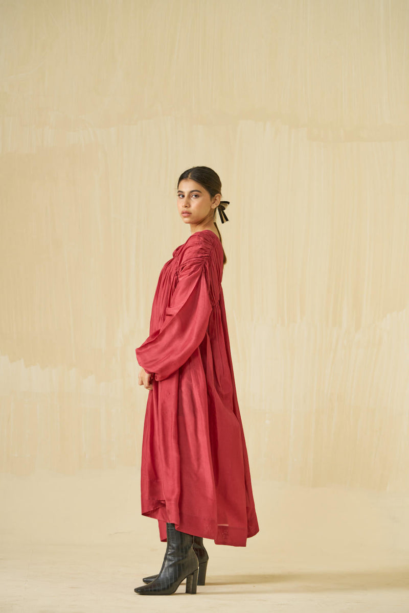 Rose Dress upada silk dresses by Stoique in hibiscus, dark chocolate for women Worldwide