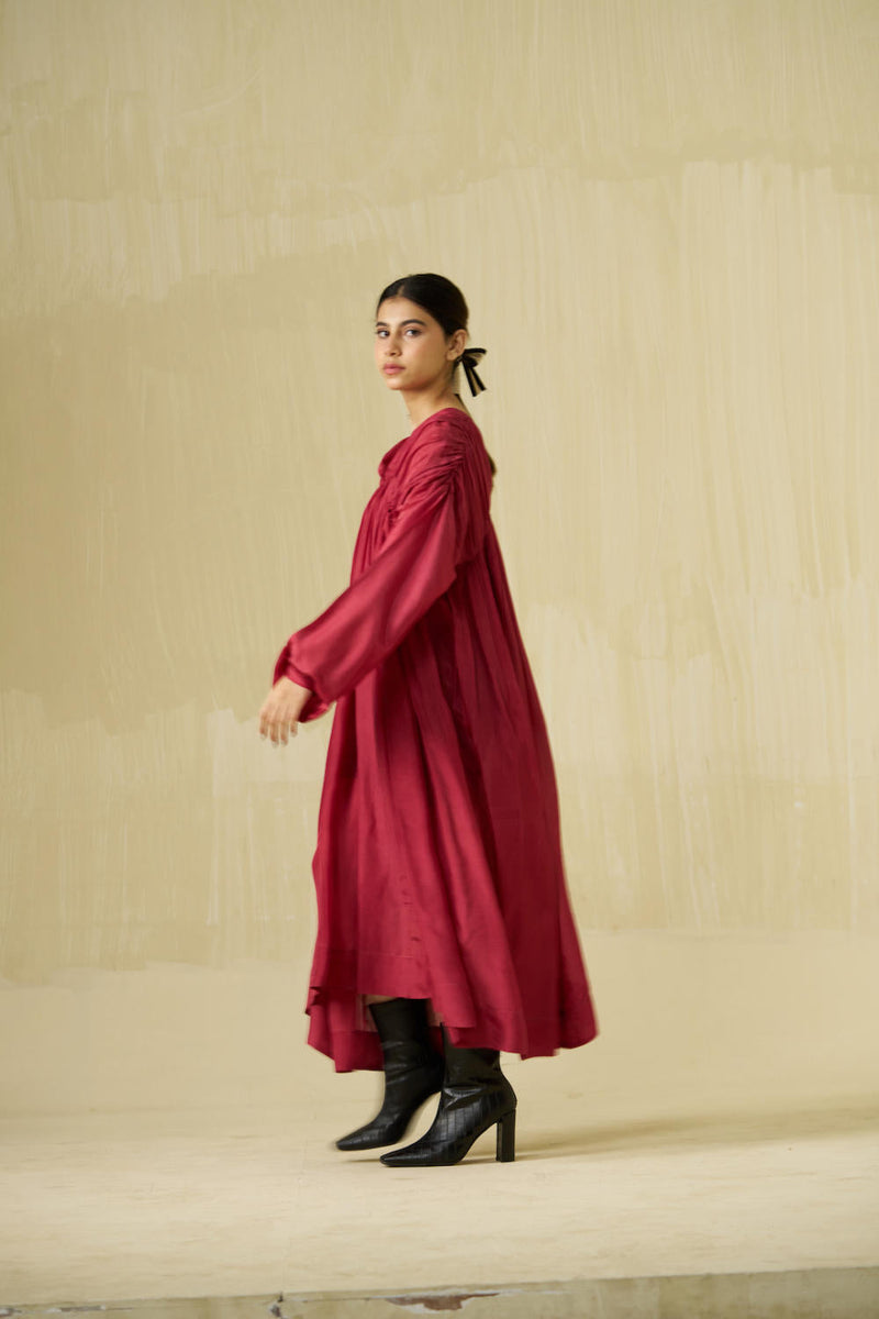 Rose Dress upada silk dresses by Stoique in hibiscus, dark chocolate for women Worldwide