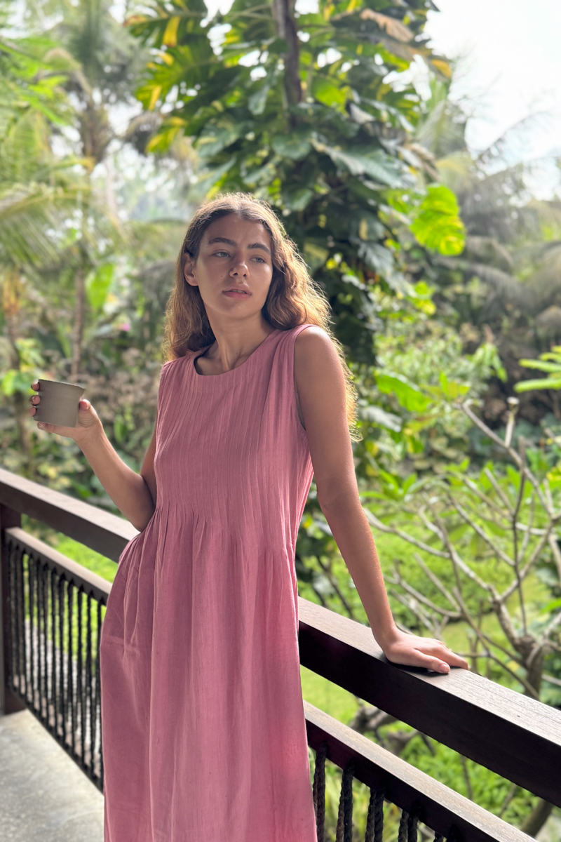 Minimal Dress — Rose Pleated cotton by World of Crow in pink color for women Worldwide