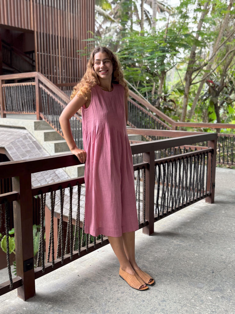 Minimal Dress — Rose Pleated cotton by World of Crow in pink color for women Worldwide