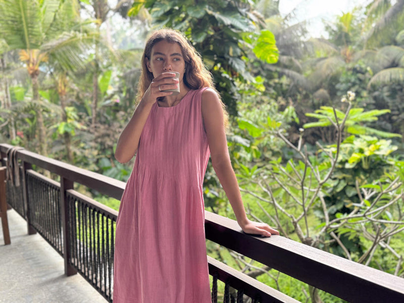 Minimal Dress — Rose Pleated cotton by World of Crow in pink color for women Worldwide