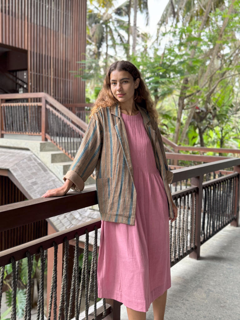 Minimal Dress — Rose Pleated cotton by World of Crow in pink color for women Worldwide