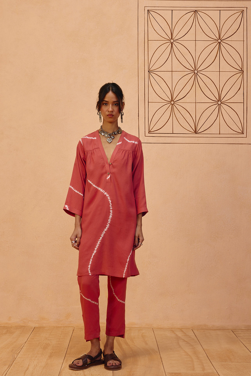 Rosy Earth Lyocell Kurta lyocell light kurta set by SUI in terra for women Worldwide