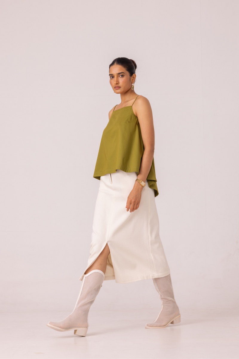 Roxanne Off White Handwoven Denim Skirt khadi denim by The Summer House for women Worldwide