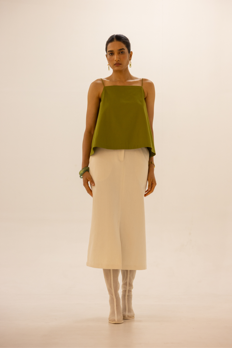 Roxanne Off White Handwoven Denim Skirt khadi denim by The Summer House for women Worldwide