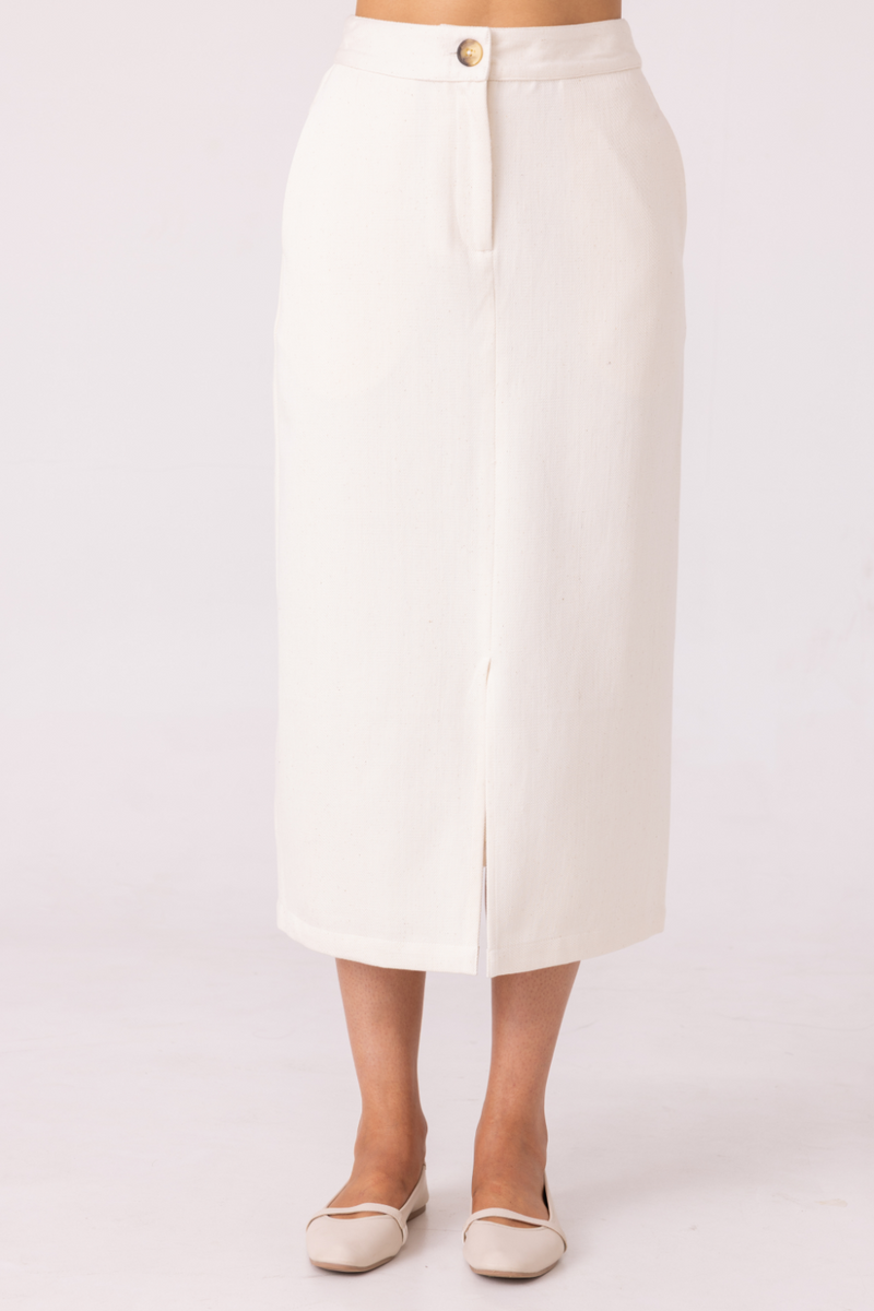 Roxanne Off White Handwoven Denim Skirt khadi denim by The Summer House for women Worldwide
