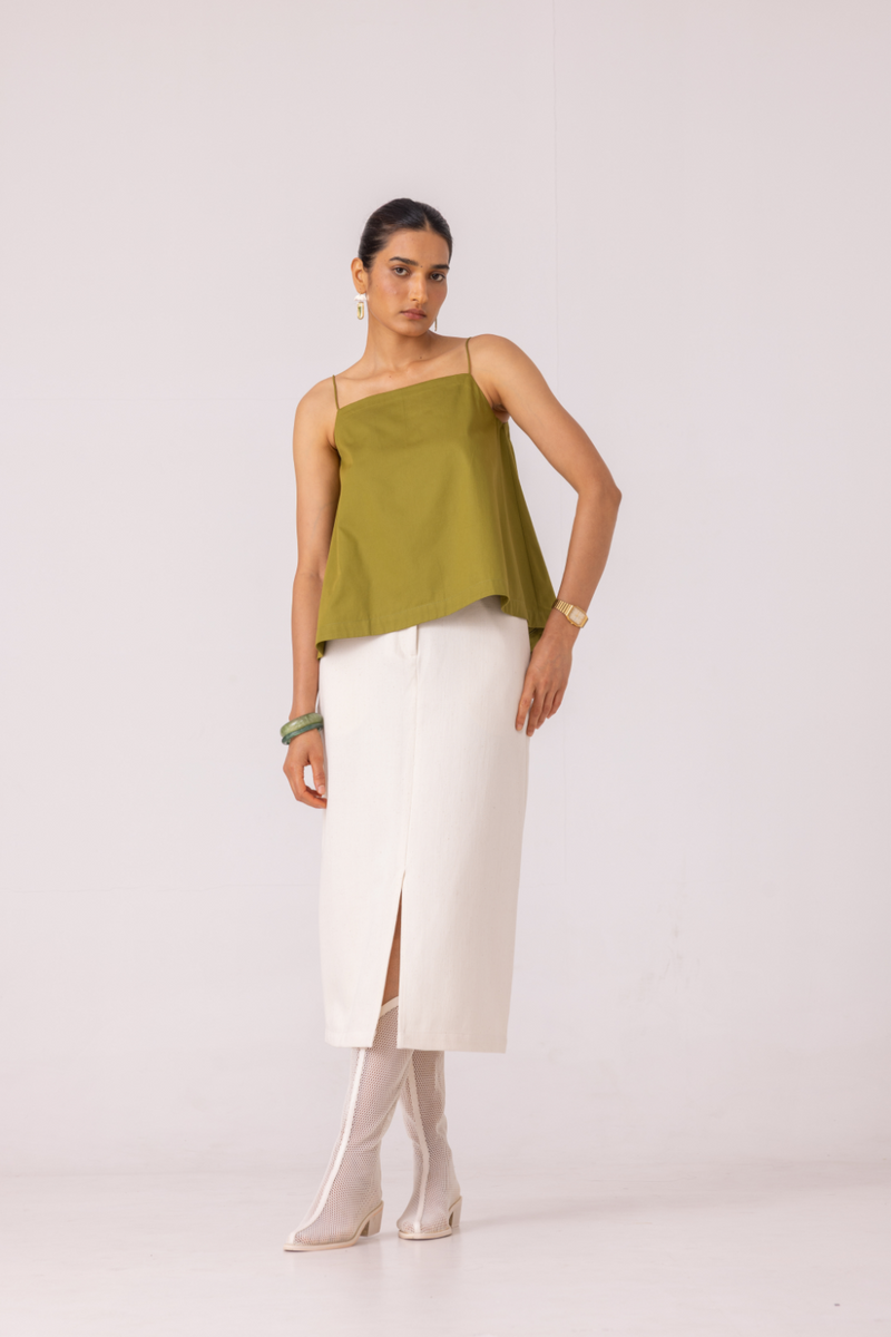 Roxanne Off White Handwoven Denim Skirt khadi denim by The Summer House for women Worldwide