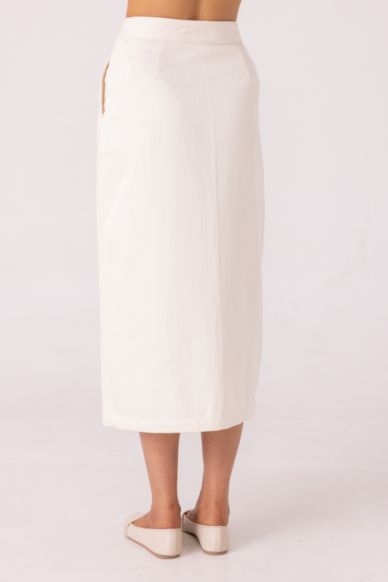 Roxanne Off White Handwoven Denim Skirt khadi denim by The Summer House for women Worldwide