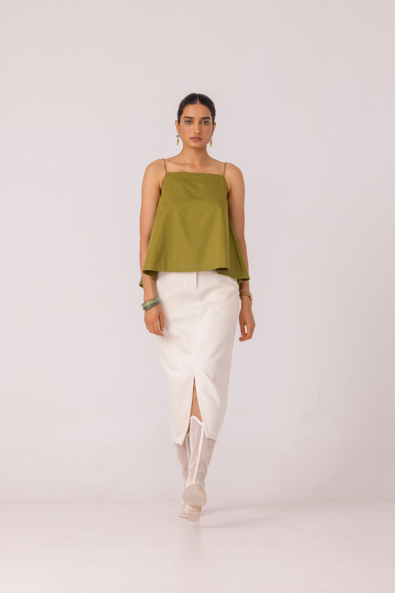 Roxanne Off White Handwoven Denim Skirt khadi denim by The Summer House for women Worldwide