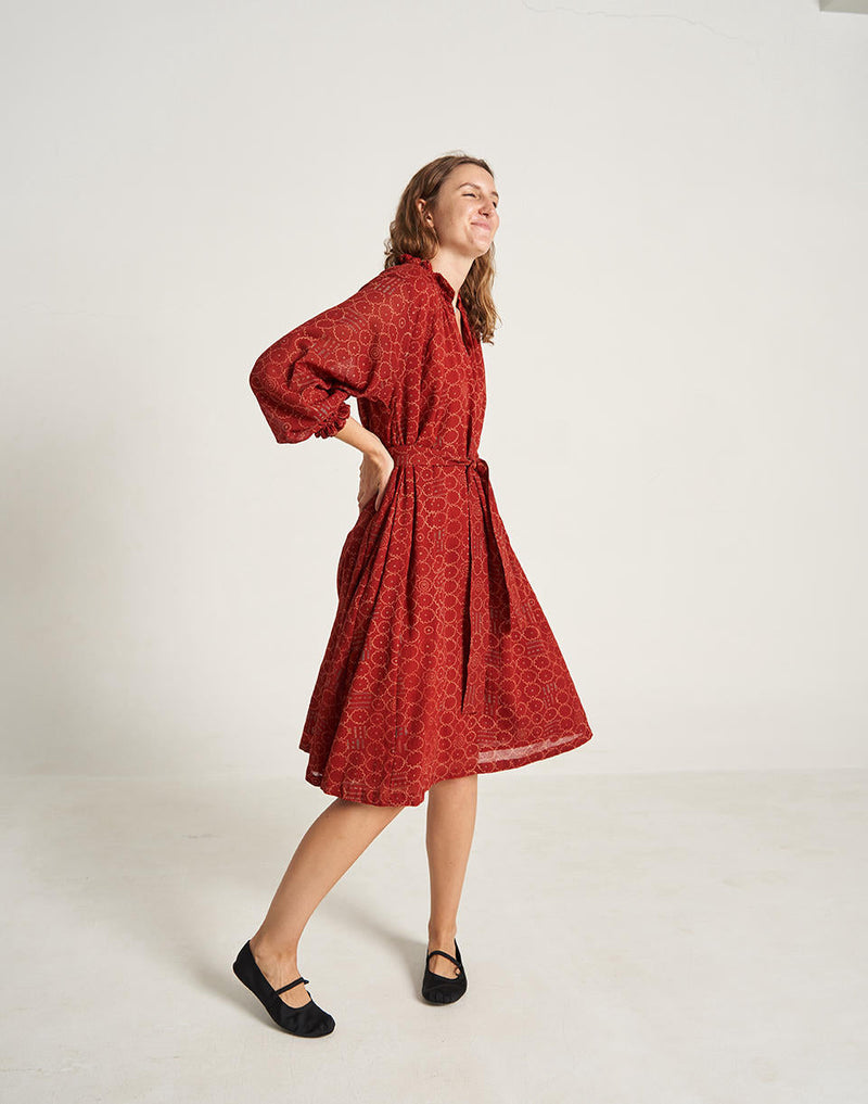 Ruby Red Oversized Dress cotton by World of Crow in red color for Worldwide