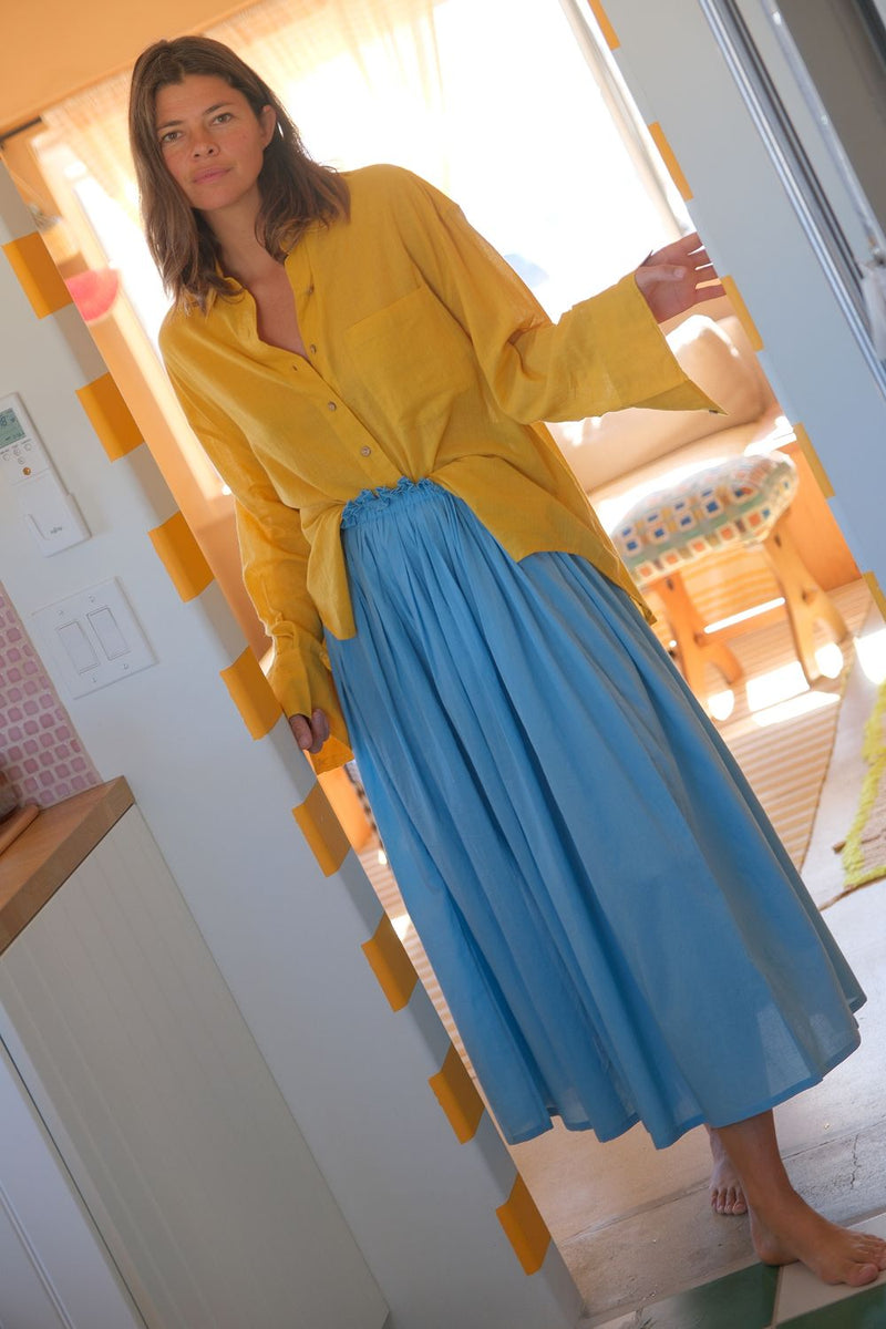 Ruffle Waist Skirt — Sky Blue fine muslin cotton skirt by World of Crow in blue for women Worldwide
