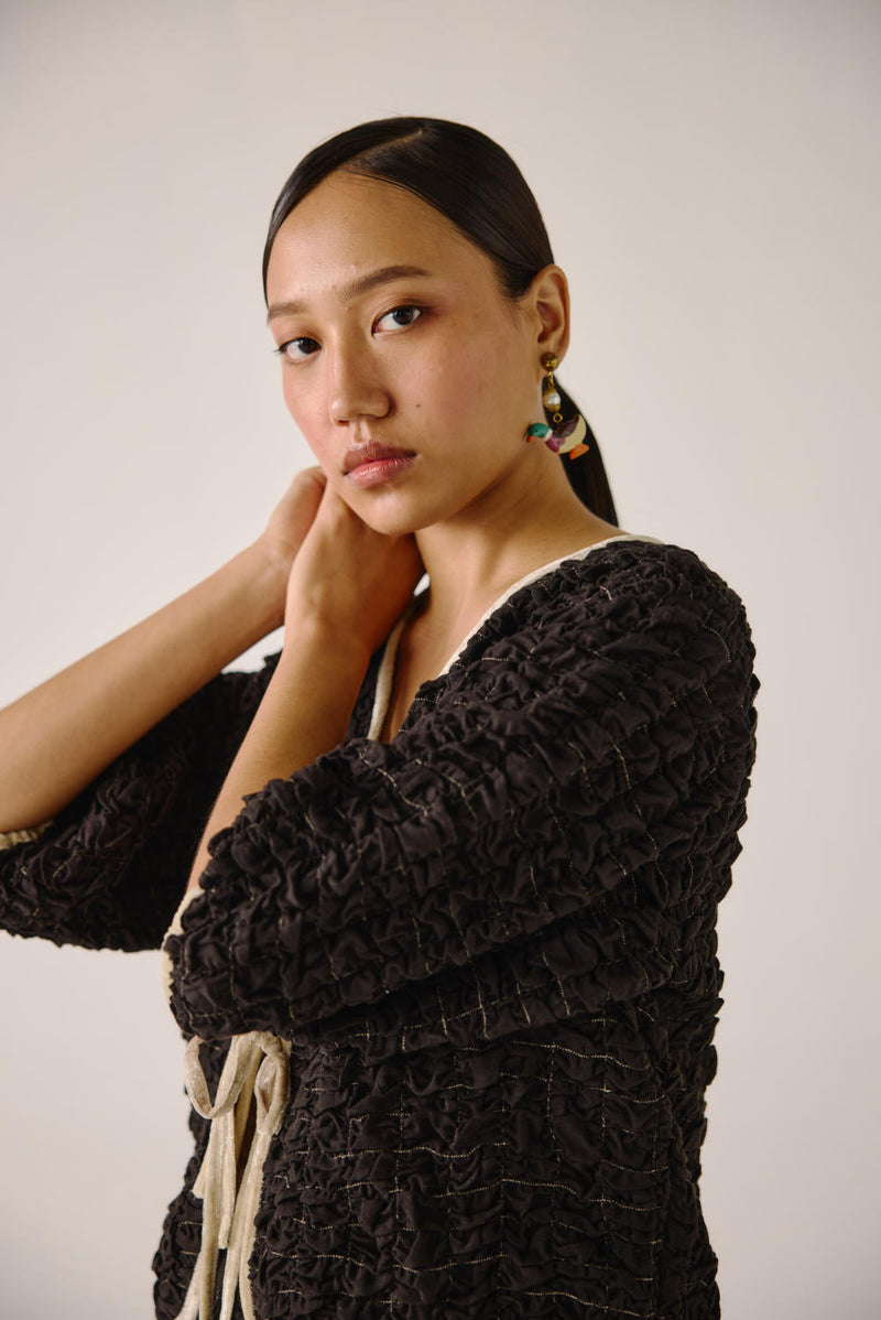 Ruffled top-Black cotton by CORD for women Worldwide