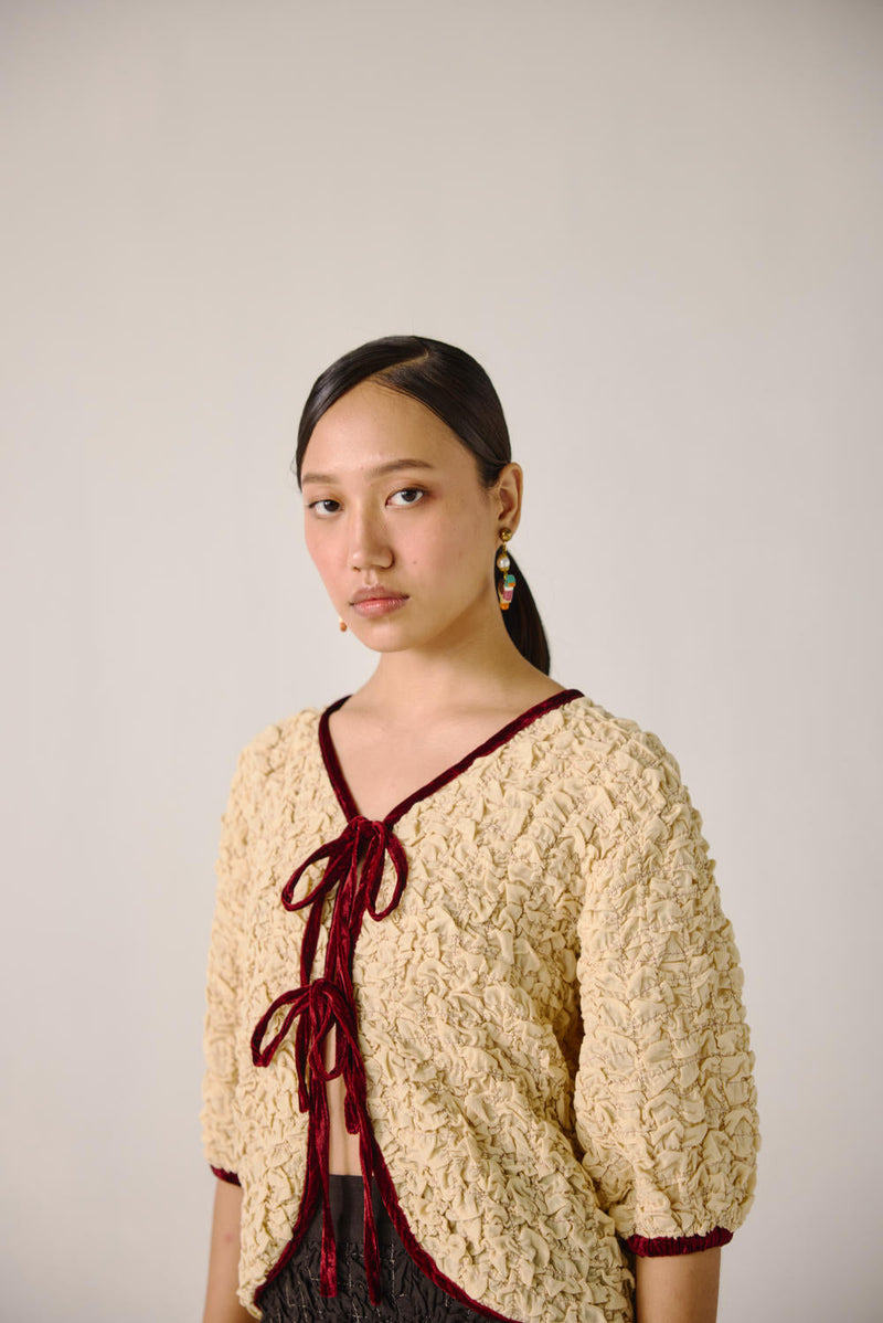Ruffled top-Ivory cotton by CORD for women Worldwide