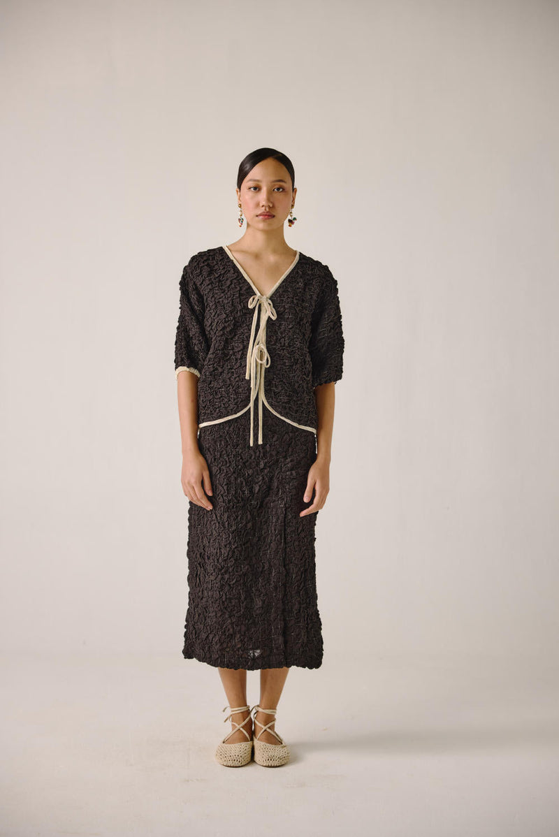 Ruffled Set-Black cotton by CORD for women Worldwide
