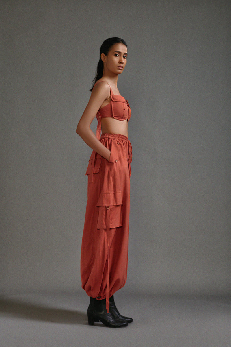 Rust Cargo Pants cotton by Mati in rust color for women Worldwide