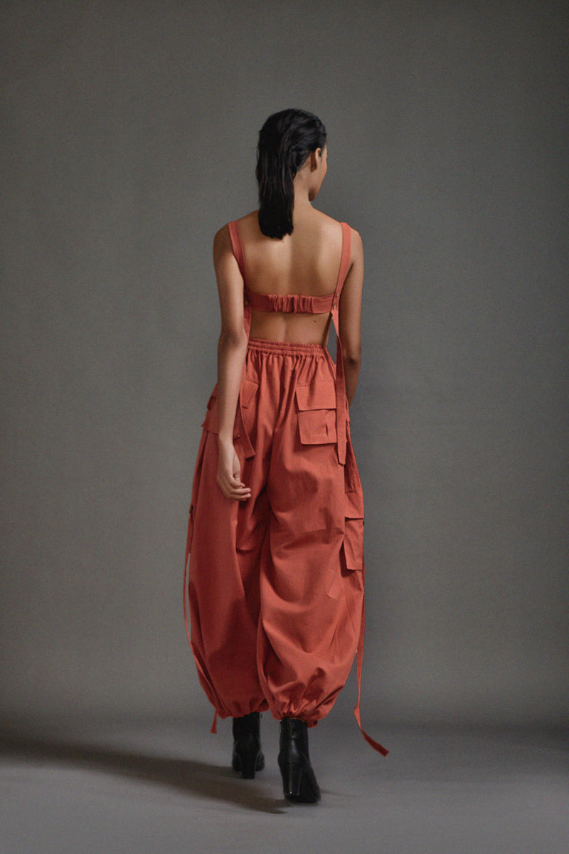 Rust Cargo Pants cotton by Mati in rust color for women Worldwide