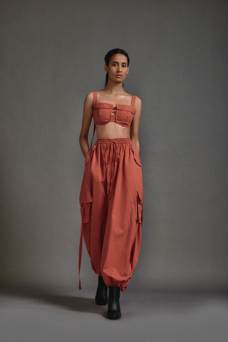 Rust Cargo Pants cotton by Mati in rust color for women Worldwide