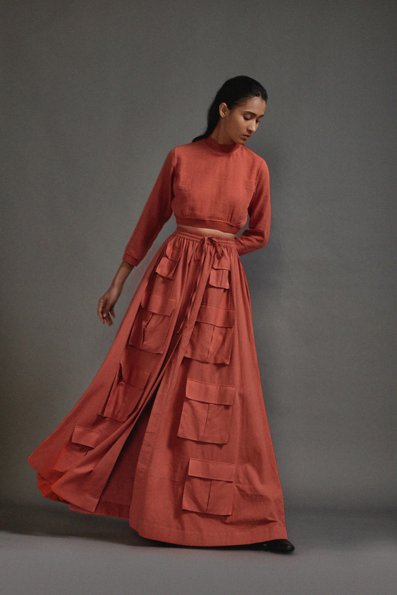 Rust Cargo Skirt cotton by Mati in rust color for women Worldwide