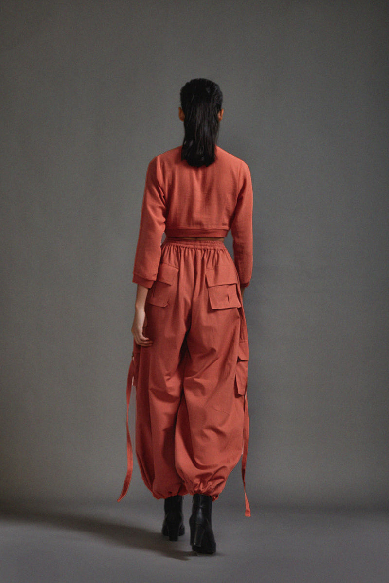 Rust Crop Top and Cargo Set cotton by Mati in rust color for women Worldwide
