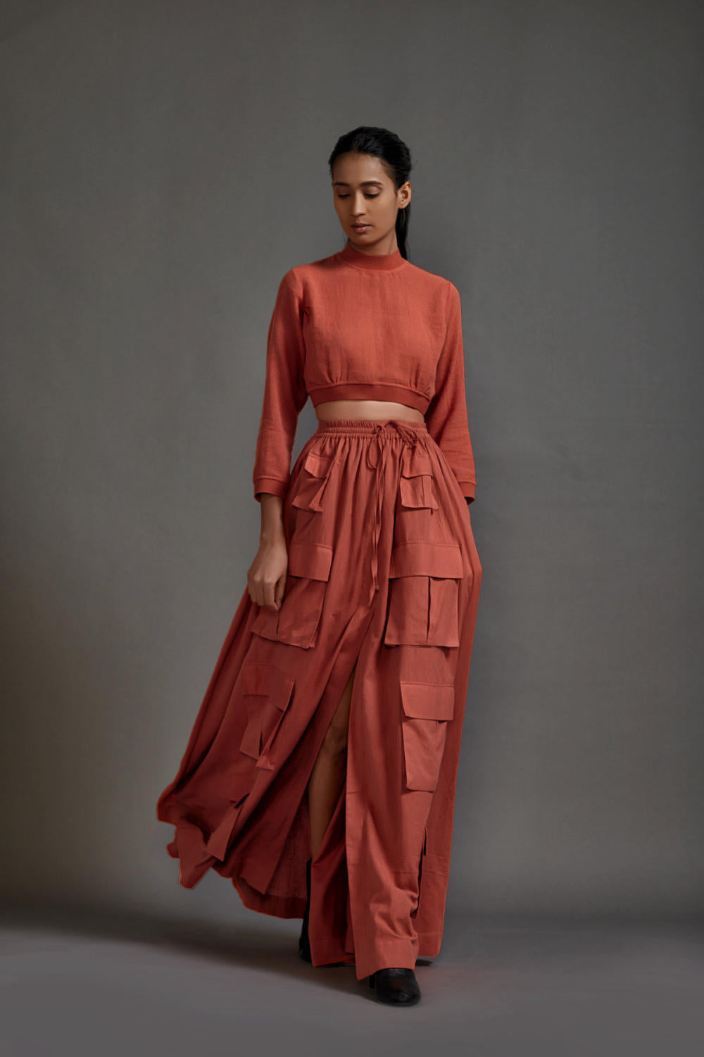 Rust Crop Top and Cargo Skirt Set