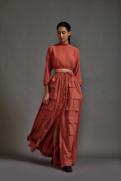 Rust Crop Top and Cargo Skirt Set