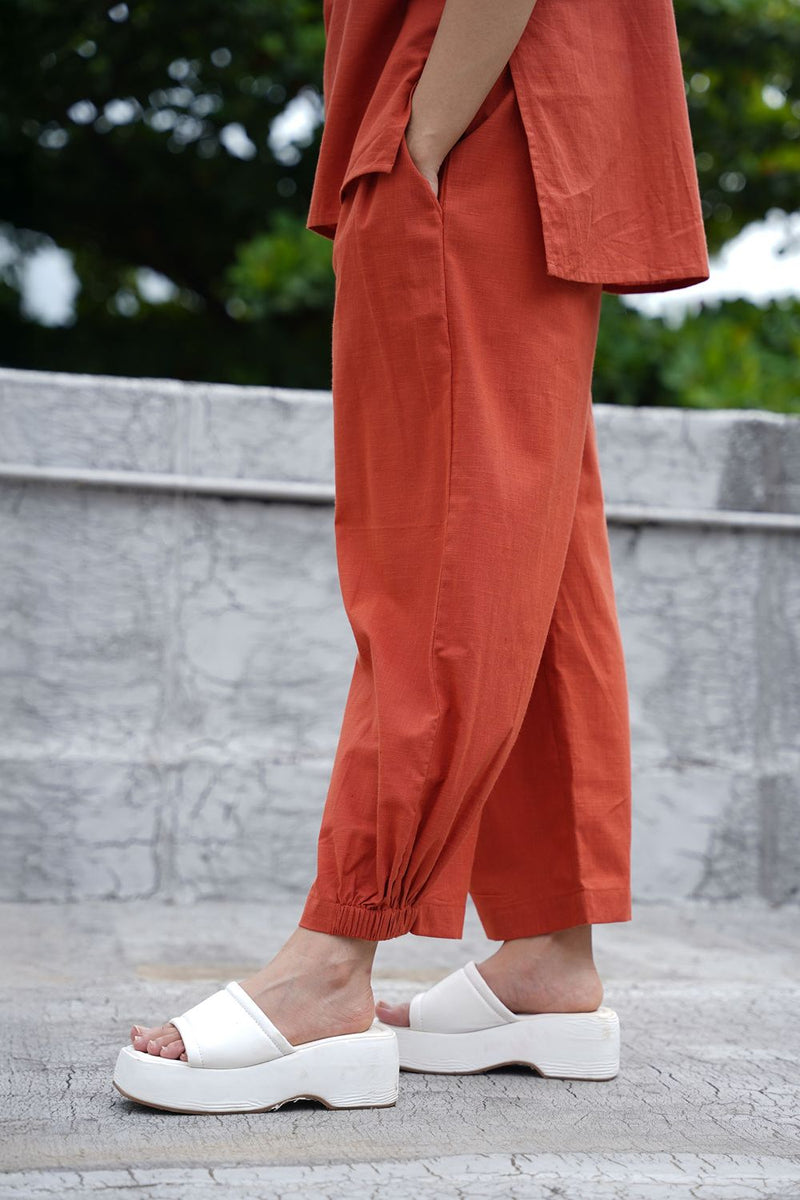 Rust Ekin Shirt & Hera Cotton Co-Ord Set (2 PCS) cotton by Mati in rust color for women Worldwide