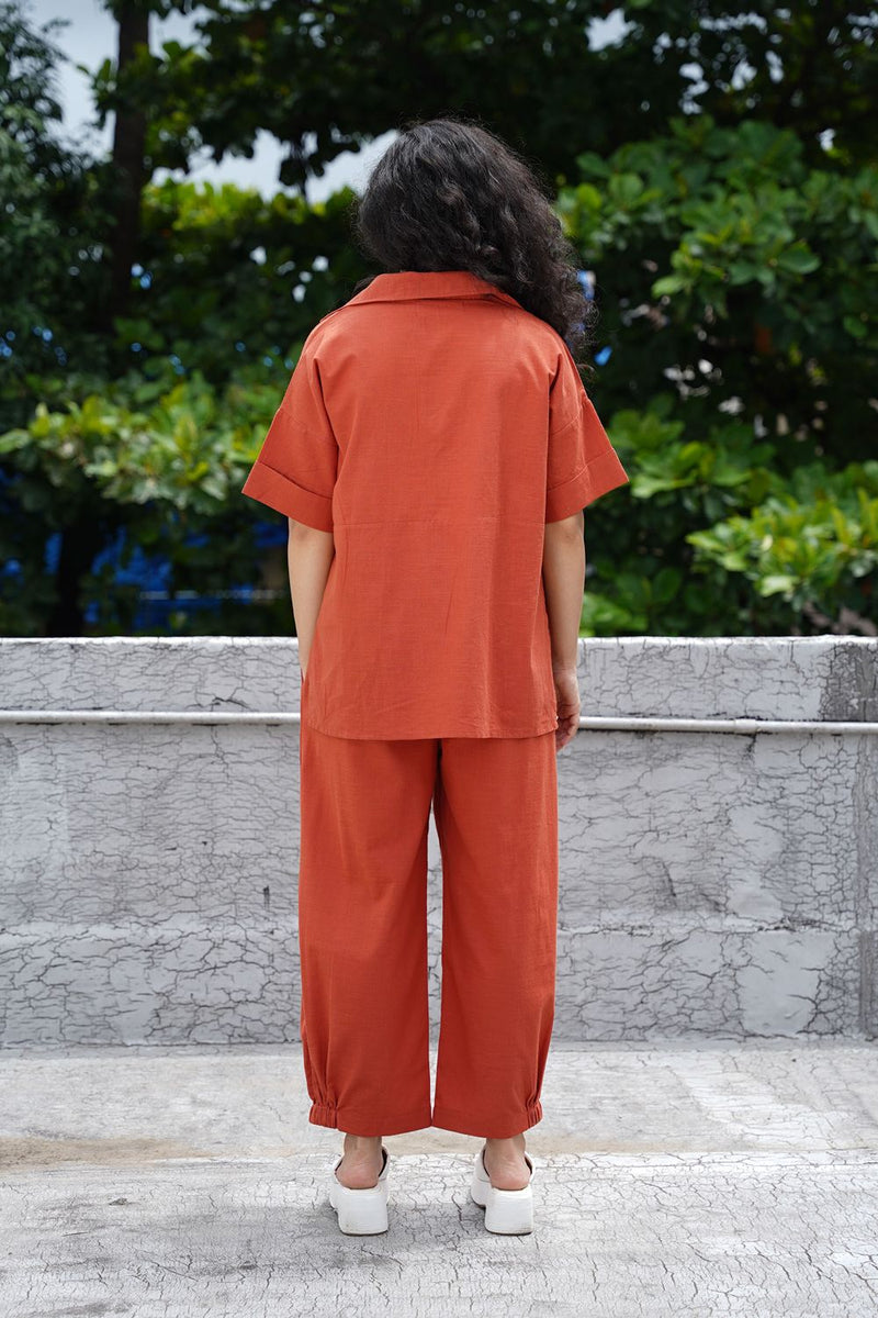 Rust Ekin Shirt & Hera Cotton Co-Ord Set (2 PCS) cotton by Mati in rust color for women Worldwide
